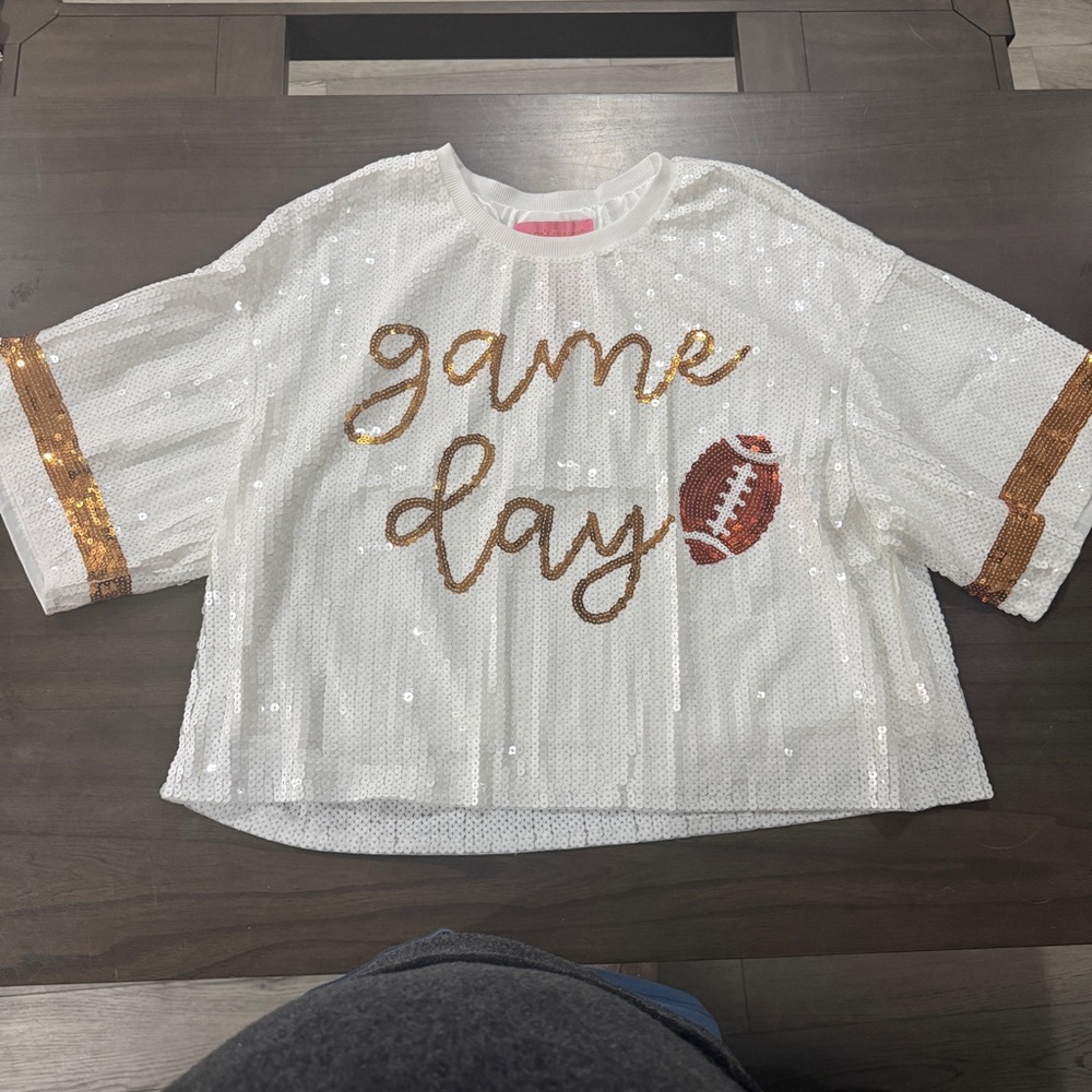 Simply Southern White Sequin Top with Gold Details